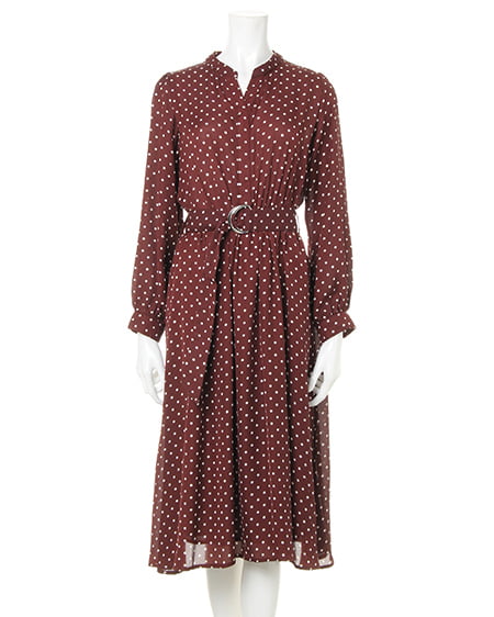 INGNI(イング) ドット柄スキッパー長袖／ワンピース ﾌﾞﾗｳﾝ