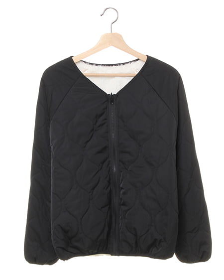 INGNI(イング) ノーカラーキルト×ファーリバーシブルブルゾン クロ