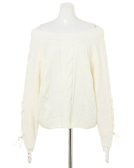 INGNI(イング) ブライトモール袖レースUP/オフショルニット オフホワイト