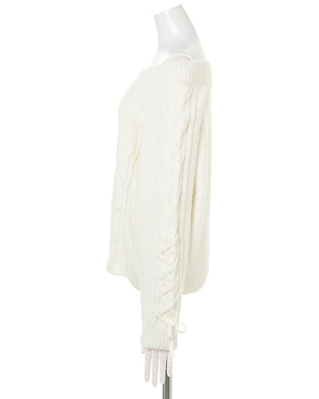 INGNI(イング) ブライトモール袖レースUP/オフショルニット オフホワイト