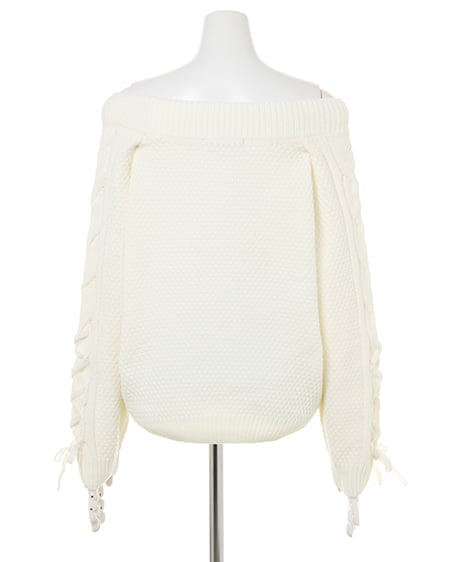 INGNI(イング) ブライトモール袖レースUP/オフショルニット オフホワイト