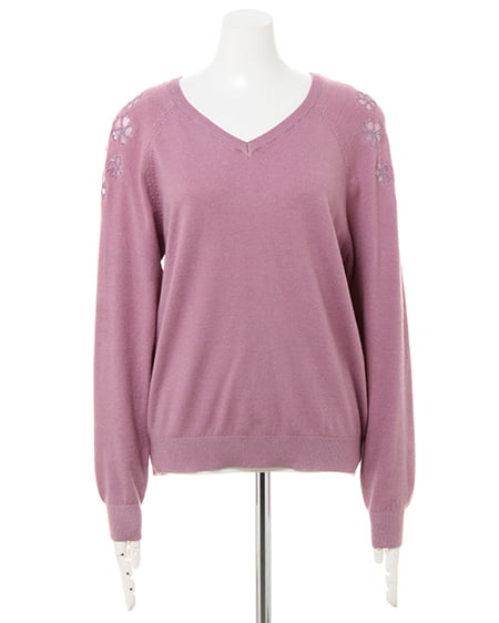 INGNI（イング） ショルダーフラワーシアーニット ﾗﾍﾞﾝﾀﾞｰ/ﾋﾟﾝｸ