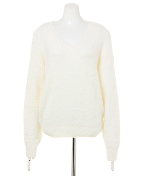 INGNI(イング) フェザーヤーン・Vネックニット オフホワイト