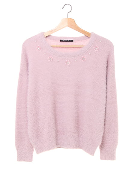 フェザー／装飾クルーネックニット