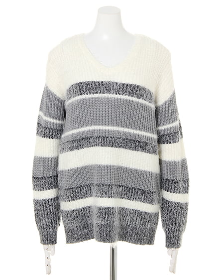 INGNI(イング) 3カラーボーダーニット オフホワイト/グレー