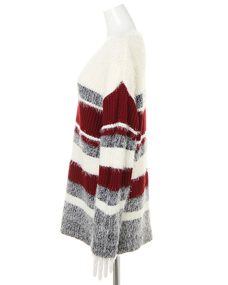 INGNI(イング) 3カラーボーダーニット オフホワイト/ボルドー