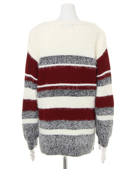 INGNI(イング) 3カラーボーダーニット オフホワイト/ボルドー