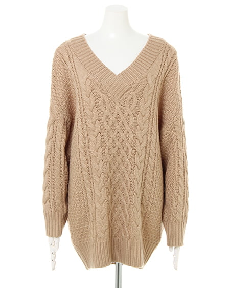 INGNI（イング） ダーリンVネックチュニックニット ﾍﾞｰｼﾞｭ