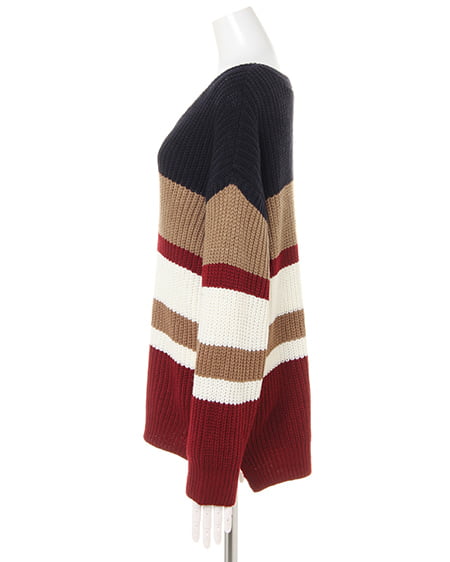 INGNI（イング） 配色Vネック／ニット ｺﾝ/ｷｬﾒﾙ