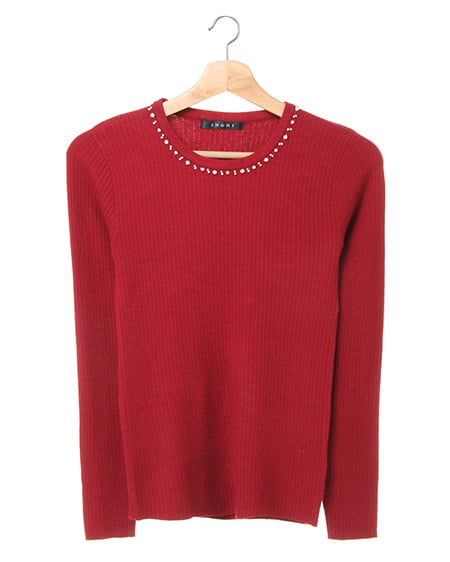 装飾付クルーネックニット