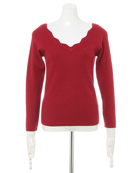 INGNI（イング） リブスカラップ／Vネックニット ﾎﾞﾙﾄﾞｰ