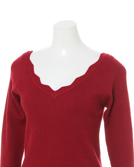 INGNI（イング） リブスカラップ／Vネックニット ﾎﾞﾙﾄﾞｰ