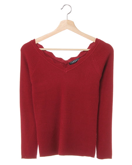 INGNI(イング) リブスカラップ／Vネックニット ボルドー