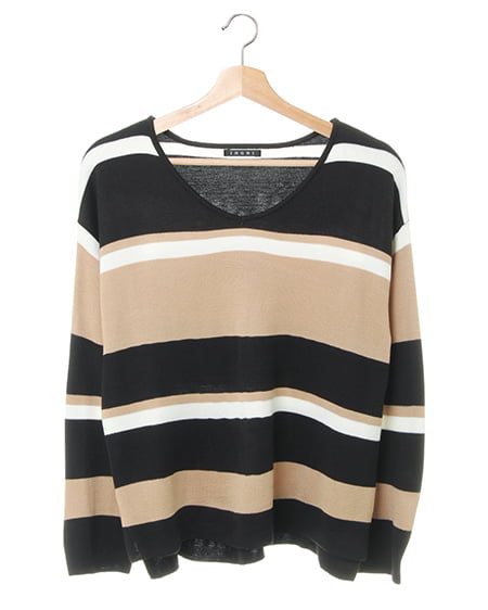 INGNI(イング) ミラノリブ／3カラー配色ニット ベージュ