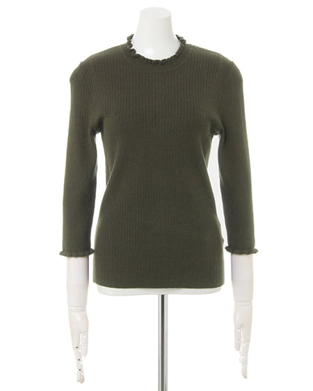 INGNI（イング） リブフリルハイネック／7分袖トップス ｶｰｷ