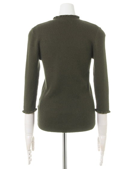 INGNI（イング） リブフリルハイネック／7分袖トップス ｶｰｷ