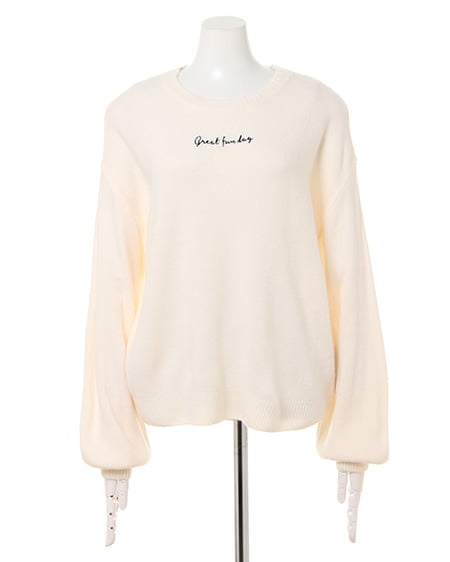 INGNI（イング） ちびロゴ刺繍ニット ｵﾌﾎﾜｲﾄ