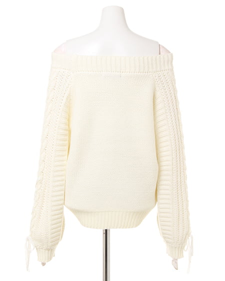 INGNI(イング) ベロアレースアップ袖オフショル/ニット オフホワイト