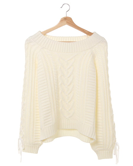 INGNI(イング) ベロアレースアップ袖オフショル／ニット ｵﾌﾎﾜｲﾄ