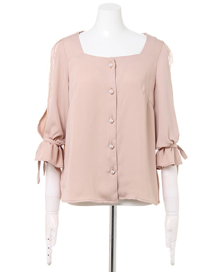 INGNI（イング） スクエアネック袖割れトロミ／ブラウス ﾋﾟﾝｸﾍﾞｰｼﾞｭ