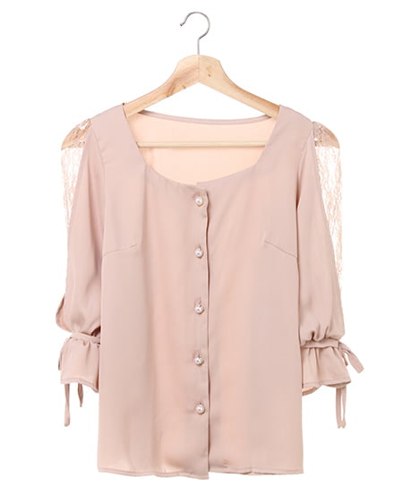 INGNI(イング) スクエアネック袖割れトロミ／ブラウス ﾋﾟﾝｸﾍﾞｰｼﾞｭ