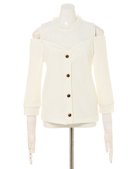 INGNI（イング） リブレースレイヤードオフショルトップス／7分袖 ｵﾌﾎﾜｲﾄ