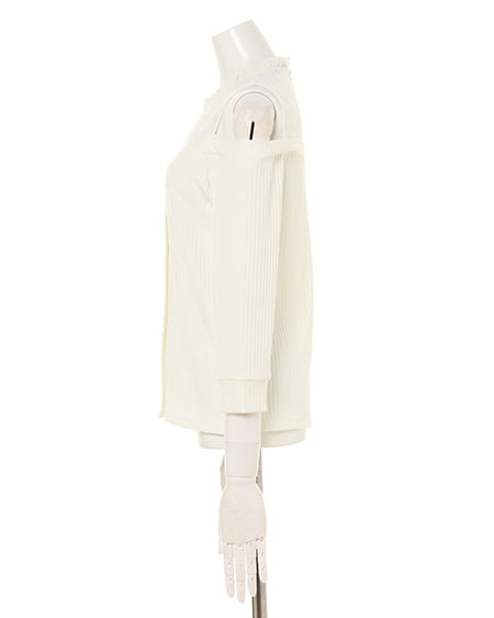 INGNI（イング） リブレースレイヤードオフショルトップス／7分袖 ｵﾌﾎﾜｲﾄ