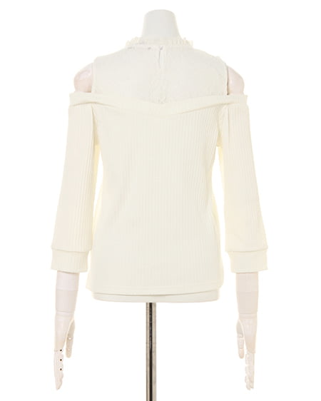 INGNI（イング） リブレースレイヤードオフショルトップス／7分袖 ｵﾌﾎﾜｲﾄ