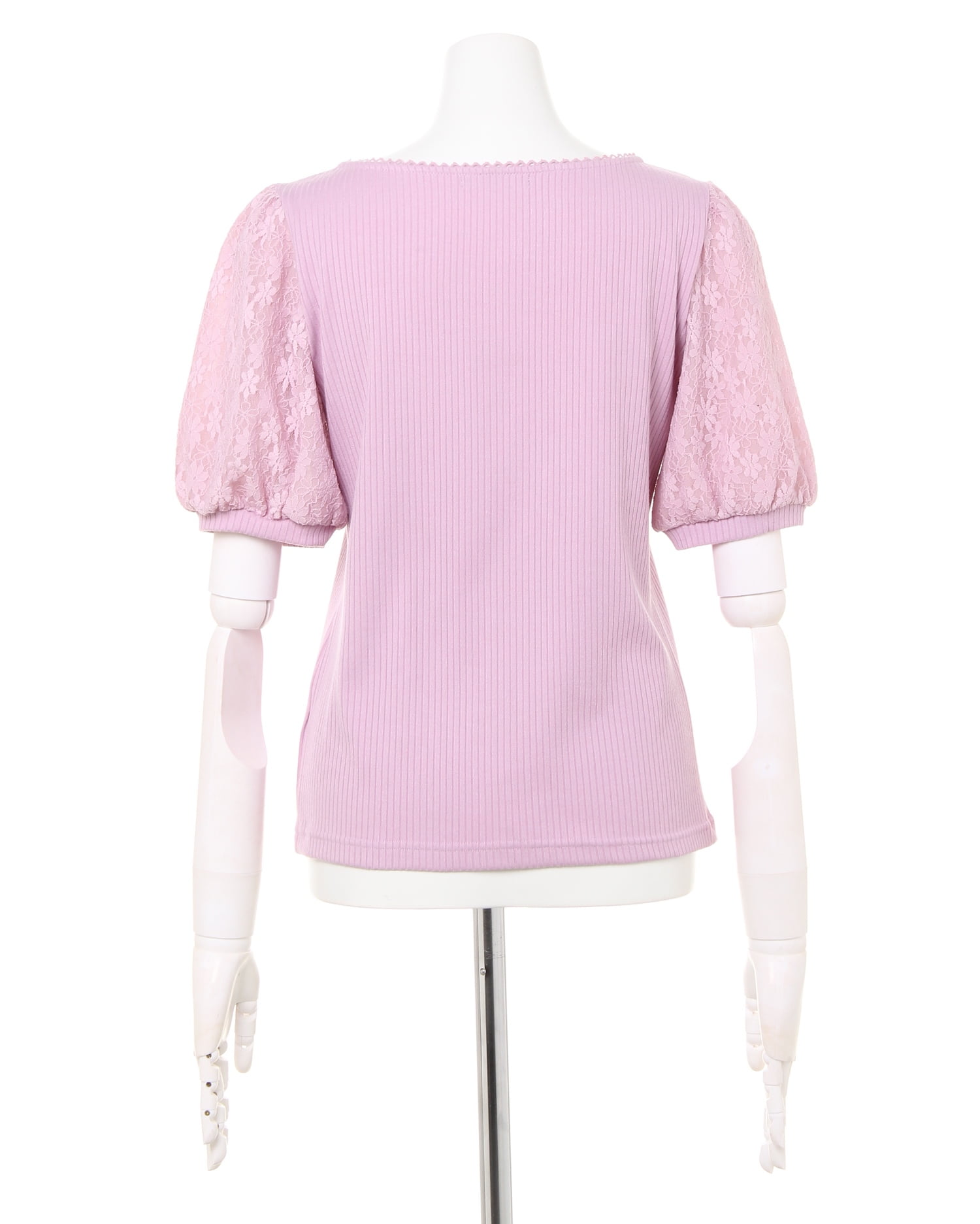 リブ袖レース前ボタン／スクエアーネック半袖トップス｜INGNI(イング