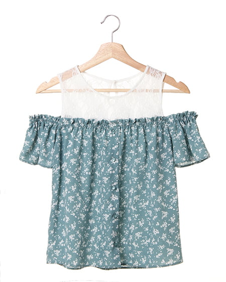 INGNI(イング) 単色花柄／ブラウス ｸﾞﾘｰﾝ