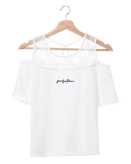 レースレイヤードオフショルTシャツ