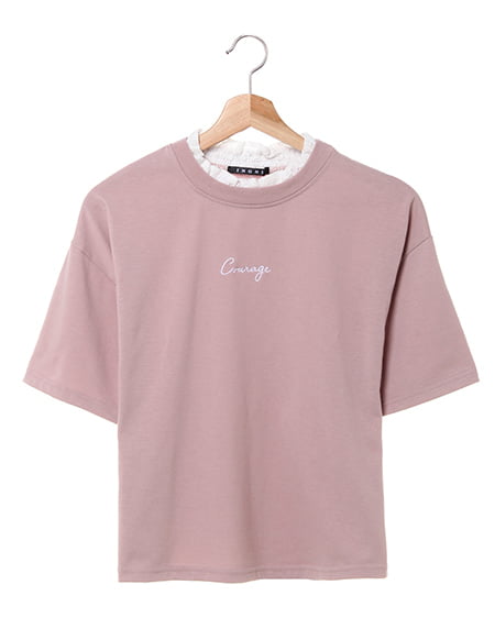 INGNI(イング) ちびロゴレースレイヤーTシャツ スモークピンク