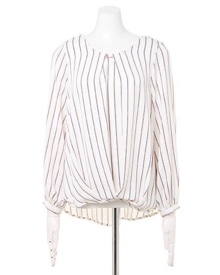 INGNI（イング） 裾タックバー付トロミ／ブラウス ｵﾌﾎﾜｲﾄ/ｽﾄﾗｲﾌﾟ