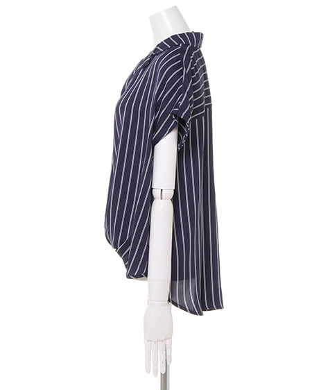 INGNI（イング） 開襟トロミ裾タック／シャツ／A ｺﾝ/ｽﾄﾗｲﾌﾟ