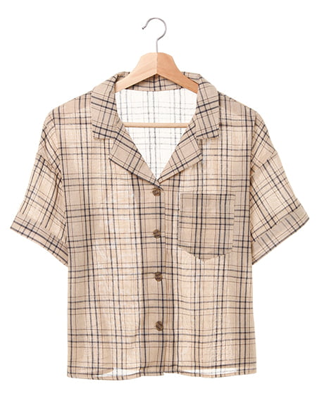 開襟チェック柄／シャツ