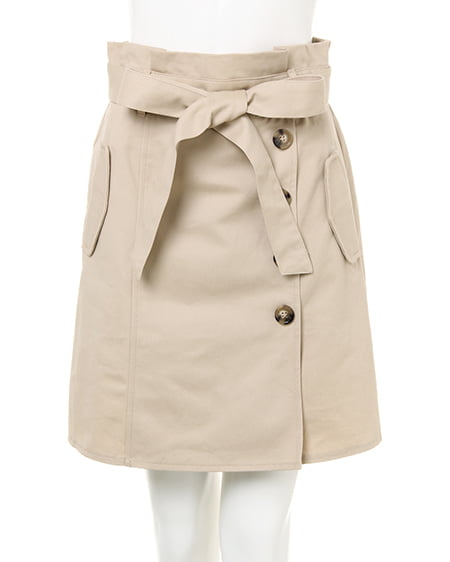 INGNI（イング） リボンベルト付きサイドボタン台形スカート ﾍﾞｰｼﾞｭ