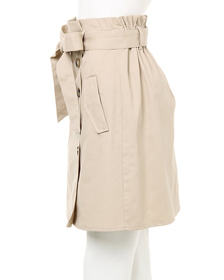 INGNI（イング） リボンベルト付きサイドボタン台形スカート ﾍﾞｰｼﾞｭ