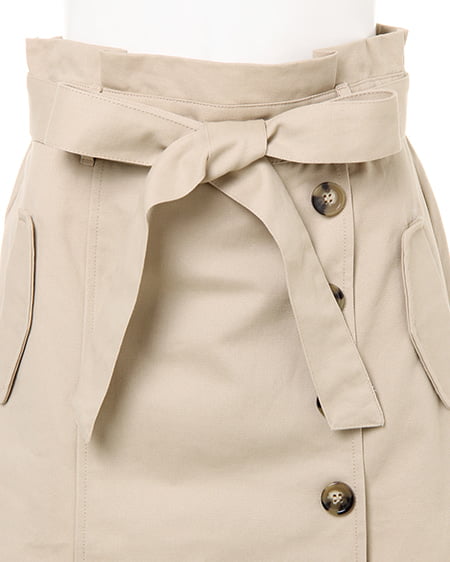 INGNI（イング） リボンベルト付きサイドボタン台形スカート ﾍﾞｰｼﾞｭ