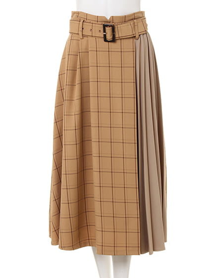 INGNI（イング） 配色プリーツ切替チェック／スカート ｷｬﾒﾙ