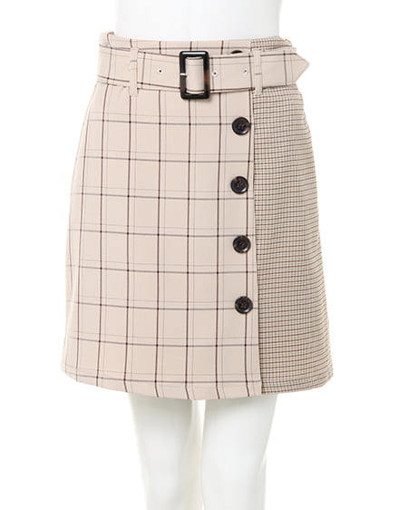 INGNI（イング） 柄切替チェック台形／スカート ﾍﾞｰｼﾞｭ