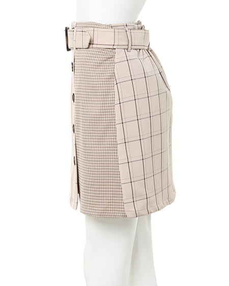 INGNI（イング） 柄切替チェック台形／スカート ﾍﾞｰｼﾞｭ