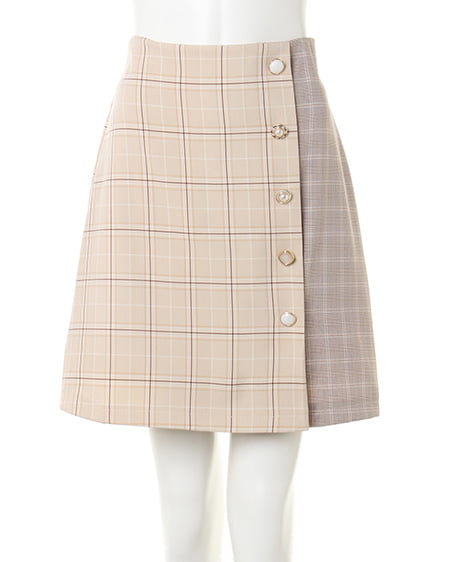 INGNI（イング） チェック切替いろいろボタン台形／スカート ﾍﾞｰｼﾞｭ/ﾁｪｯｸ