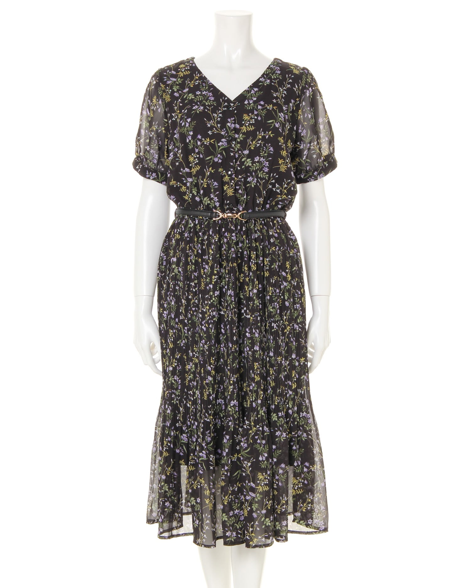 ベルト付花柄シフォンプリーツ／ワンピース｜INGNI(イング) 公式