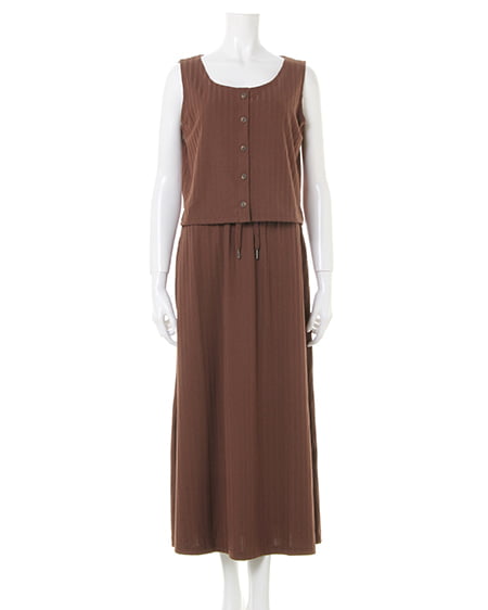 INGNI(イング) ワイドリブノースリボタン付／ワンピース ブラウン