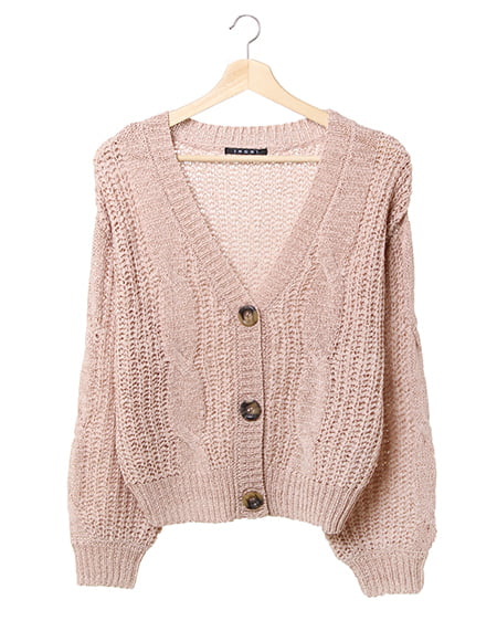 テープヤーンショートVネックカーディガン