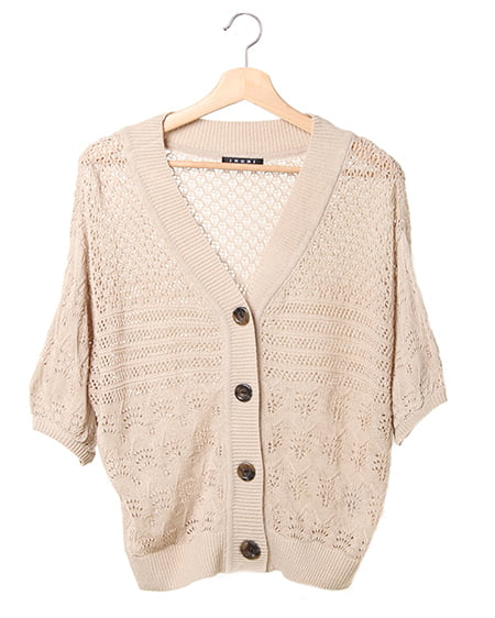 INGNI(イング) 透かしショートカーディガン／7分袖 ﾍﾞｰｼﾞｭ