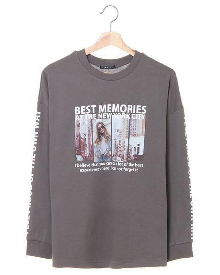 INGNI(イング) 転写袖ロゴロングTシャツ ｽﾐｸﾛ