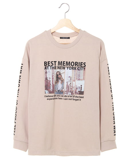 INGNI(イング) 転写袖ロゴロングTシャツ ﾍﾞｰｼﾞｭ