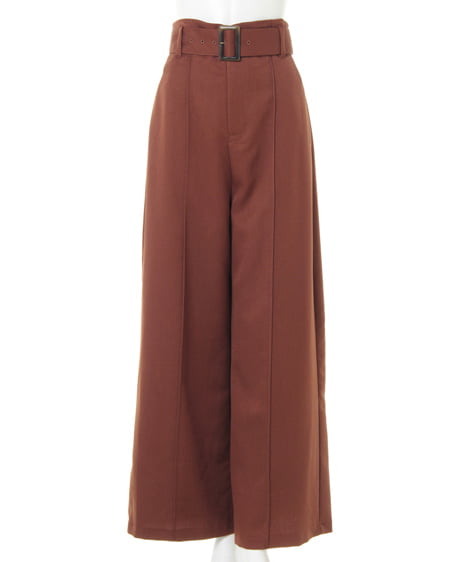 INGNI(イング) 共ベルト付ハイウエストワイド／パンツ ﾌﾞﾗｳﾝ