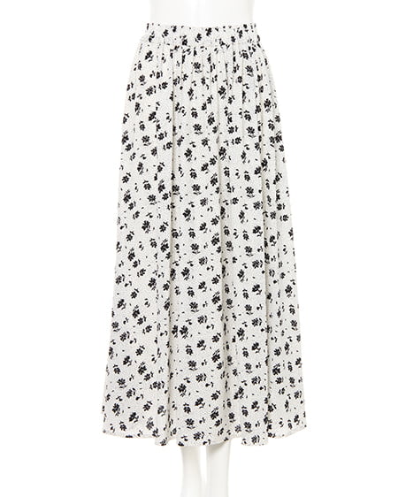 INGNI（イング） ドットフラワー柄ギャザースカート ｵﾌﾎﾜｲﾄ